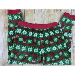 Women's Size Large Christmas Reindeer Fair‎ Isle Red Green Lounge Plush Joggers
